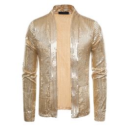 Shiny Gold Sequins Blazer Jacket Men Brand Slim Fit Cardigan Mens Blazers Nightclub Party DJ Stage Clothers for Male 220412