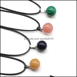 Arts And Crafts Natural Stone 14Mm Round Ball Shape Pendant Necklace Lots Quartz Healing Crystal Rope Chain Collar For Wome Sports2010 Dh5Db