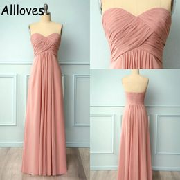 Dusty Pink Pleats Chiffon Long Bridesmaid Dresses Sweetheart Plus Size Floor Length Boho Beach Garden Wedding Guest Prom Party Gowns A Line Maid Of Honour Dress CL0516