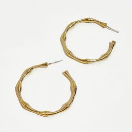 Hoop & Huggie Peri'sBox C Shape Geometric Bamboo Earrings Textured Medium For Women Minimalist Brass Gold Colour FashionHoop