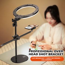 flash stands UK - Monopod Mount Bracket with LED Ring Flash Light Lamp Tabletop Stand Tripods Mobile Phone Holder Overhead S For Nail art 220622