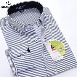 SHAN BAO classic striped men's business casual long-sleeved shirt brand clothing gentleman elegant wedding party loose shirt 220401