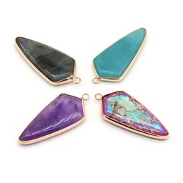 Pendant Necklaces 1pc Natural Stone Pendants Reiki Heal Amethysts Gold Plated Jaspers For Jewelry Making DIY Women Necklace Earring Gifts