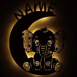 Wall Lamps Personalised Sign Lamp For Kids Baby Bedroom Moon Sleepy Elephant USB LED Night Light Custom Name Pendant Decor