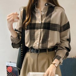 Women's Blouses & Shirts Autumn Clothes Women 2022 Oversized Loose BF Style Korean Winter Long Sleeve Plaid Shirt Ladies Casual Wear Checked