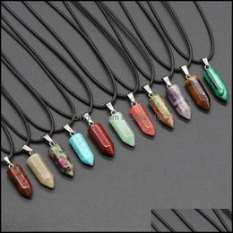 Arts And Crafts Natural Stone Crystal Charms Hexagon Column Pendant Necklaces Amethyst Tiger Eye Rose Quartz Wholesale Jewe Sports2010 Dh7Vp