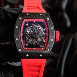 watch Date Luxury Mens Mechanical Watch Richa Milles Business Leisure Rm055 Fully Automatic Carbon Fibre Red Tape Fashion Swiss Movement Wristwatches
