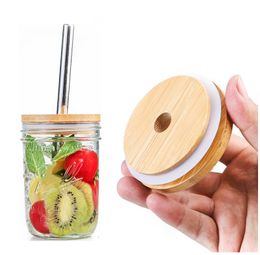 1000pcs Bamboo Cap Lids 70mm 88mm Reusable Wooden Jar Water Bottle Sublimation Tumber Lid with Straw Hole and Silicone Seal Sea Deliver