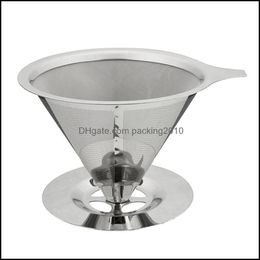 Cone Shaped Stainless Steel Coffee Dripper Double Layer Mesh Filter Basket Home Kitchen Tool Drop Delivery 2021 Tea Tools Drinkware Kitche