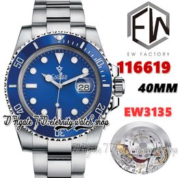 EWF V2 ew116619 EW3135 Automatic Mens Watch Ceramics Bezel Blue Dial 904L Stainless Steel Bracelet With Same Serial Warranty Card Super Edition eternity Watches