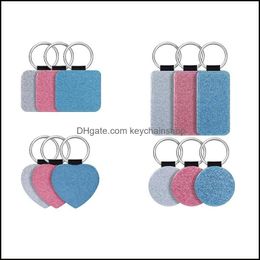 Keychains Fashion Accessories 12 Pack 3 Colors Sublimation Blanks Keychain 4 Types Glitter Pu Leather Diy Heat Transfer Keyring Drop Deliver