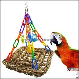 Other Bird Supplies Pet Parakeet Chewing Climbing Foraging Cage Swing Mesh Hanging Bite Mat Toy Wooden Toys Bell Stand Perch Drop Delivery 2