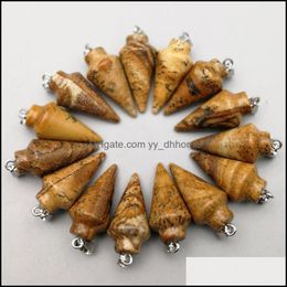 Pendant Necklaces Pendants Jewellery Fashion Circar Cone Pendum Natural Picture Stone For Making 50Pcs Dhs13