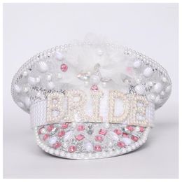 Berets Women Pink Bride Military Hat Flower Sequin Burning Bridal Captain Sergeant Luxury Rhinestone Festival Birthday Part HatBerets