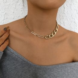 Retro Gold Colour Cuban Curb Chain Necklace for Women Girls Vintage Short Collares OT Buckle Lariat Pendant Jewellery On The Neck