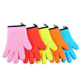 Mitt Cotton Five Finger Short Silica Gel Heat Resistant Thick Silicone Kitchen Barbecue Oven Glove Cooking BBQ Grill Baking Glovethe