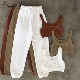 Simenual Solid Athleisure Casual Sporty Loungewear Sets For Women Tank Top And Pants Summer Two Piece Outfit Fashion Set 220602