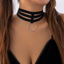 Chokers Punk Black Elastic Band Short Choker Necklace For Women Gothic Big Circle Pendants Necklaces Collar 2022 Fashion Jewellery On NeckChok