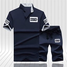 Summer Men s Short Set 2020 Casual Tracksuits Men Sets Brand Clothing Sportswear Suits Stand Collar Tops Street T Shirt Shorts LJ201123