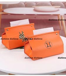 Orange Tissue Boxes Pu Leather Bag For Bedroom Car Home Decor Luxurys Tissue Boxs Cover R Wu