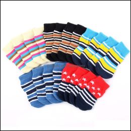 Dog Apparel Supplies Pet Home Garden Small Cat Stripes Pattern Cotton Socks Anti-Slip Rubber Shoes Boots Wx Drop Delivery 2021 Jskdy