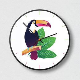 Wall Clocks Toucan 3D Nordic Metal Clock Modern Design For Home Decoration Quartz Super Mute Watch Large On The