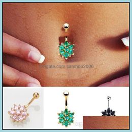 Navel Bell Button Rings Body Jewellery Steel Belly Crystal Piercing Earring Gold Sexy Christmas Gift 8 Colours Drop Delivery 2021 0Skee