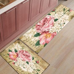 Carpets Bouquet Pink Retro Stamp White Floor Mat Rugs For Living Room Entrance Door Bath Kitchen Carpet Rug LongCarpets CarpetsCarpets