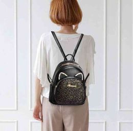 School Bags Fashion Luxury Designer Women Lovely Soft Leather Backpack Casual Double Zipper Shoulder Small Outdoor Travel Bag Totes 220802