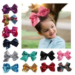 15 Baby Sequins Barrettes Kids Bow Hairpin cotton Hair Clip Children hair bows girls Boutique accessories colors 10cm/4 inches
