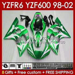 Body Frame For YAMAHA YZF-600 YZF R6 R 6 600CC YZFR6 1998 1999 00 01 02 Bodywork 145No.208 YZF 600 CC Cowling YZF-R6 98-02 YZF600 98 99 2000 2001 2002 Fairing Kit green stock blk