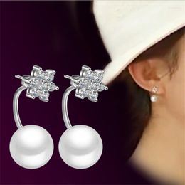 Stud Lucky Snowflake Earring 925 Sterling Silver Earrings For Women Crystal Stones Pearl Jewelry Girl GiftsStud Moni22