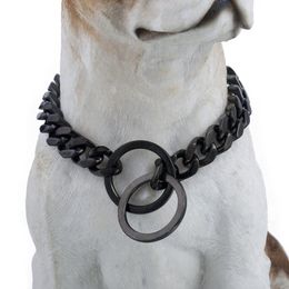 Chains Black 316L Stainless Steel Dog Chain Training Choker Collar For Pet Puppy Cut Cuban Link Heavy Drop 26inch 11mm DDC10