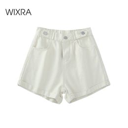 Wixra Summer Solid Demin Shorts Loose Button Pockets High Waist Casual Streetwear Women s Shorts T200701