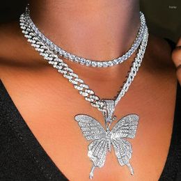 Pendant Necklaces Cuban Link Chain Choker Necklace Butterfly For Women Hip Hop Iced Out Rhinestone Jewellery