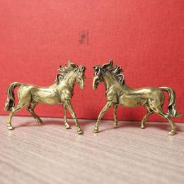 Decorative Objects & Figurines 1 Pair Vintage Brass Horse Statue Miniature Figurine Metal Animal Tea Pet Home Decor Ornament Desk Decoration