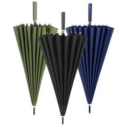 16K Wood Handle Solid Colour Umbrellas 24K Double People Semi-automatic Sunny Umbrella Waterproof Rainy Large Strong Umbrella