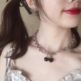 Pendant Necklaces Black Cherry Necklace For Women Punk Silver Color Thick Chain Chokers Harajuku Gothic Choker NecklacePendant Godl22