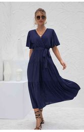 Elegant Layered Summer Dress for Women Fashion Solid belt Soft Silk Maxi Dresses Casual Wedding Guest High Waist Long Robe 2022 G220510