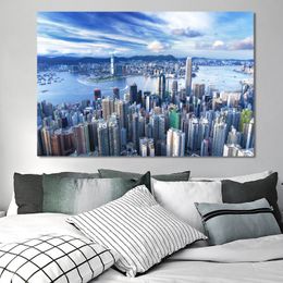 Landsacpe Posters and Prints Wall Art Canvas Painting Beautiful City View of Hong Kong Pictures for Living Room Cuadros Decor