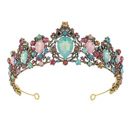 2022 Colourful crystal opal Baroque vintage crown headband rhinestone wedding queen tiara for women bridal hair accessories