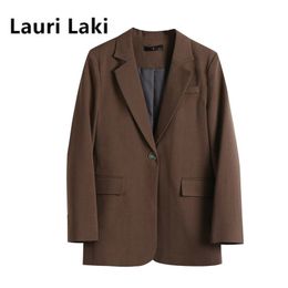 Lauri Laki Office Ladies Notched Collar Solid Women Blazer Elegant Autumn Jacket 2020 Vintage Pockets Female Suits Outerwear LJ201021