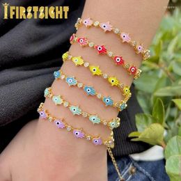 Charm Bracelets Hamsa Hand Bracelet Connector Jewellery Gold Colour Blue Pink Enamel Micro Pave Clear Cz Station Fatima BraceletCharm Inte22