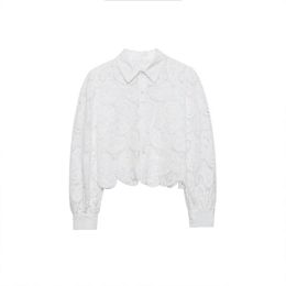 Women's Blouses & Shirts DiYiG Women 2022 Fashion Crochet Blouse Vintage Casual Lapel Long Sleeve Single Breasted Female Shirt Chic Top Muje