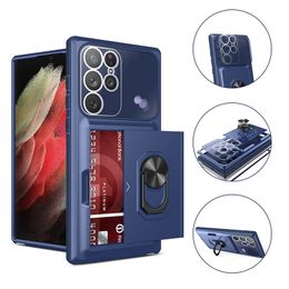 Military Grade Card Slot Cases Shockproof Ring Stand Camera Protective For Samsung S20 S21 FE S22 Plus Ultra A13 A23 A33 A53 A73 A12 A32 A72 A52 A12 A03 Core A02 A03S A02S