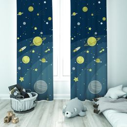 Curtain & Drapes Cute Tiny Rocket And Space Figures Unisex Baby Kids Room Special Design Canopy Hook Button Blackout Jealous Window