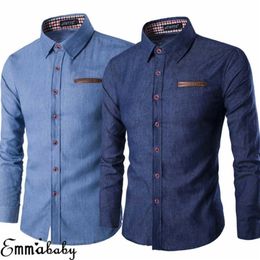 Mens Slim Fit Stylish Wash Denim Long Sleeves Jeans T Shirts Smart Casual Fashion Men Clothes MXXXL 220805