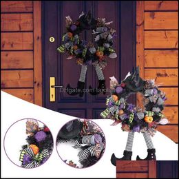 Party Decoration Halloween Witch Wreath With Hat Legs Pumpkin Door Pendant Novelty For Home Bar Haunted House Drop Delivery 2021 Event Sup