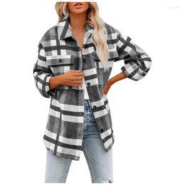 Women's Jackets Autumn Winter Women Plaid Shirts Long Sleeve Flannel Lapel Button Down Pocketed Jacket Coats 2022 Fashion Outwear Tops