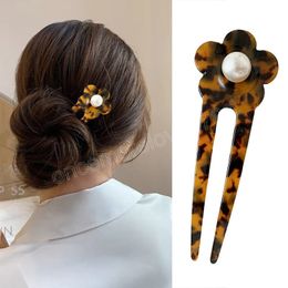 Fashion Colourful Hair Sticks for Women Flower Pearl Hair Clip Pins Minimalist U Shape Girls Hairpins Hair Bun Maker Headwear